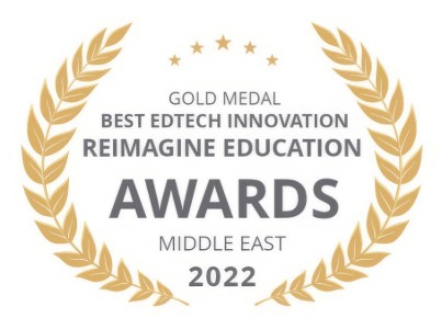 Gold medal badge - QS Reimagine Education Awards 2022, best EdTech innovation in the Middle East